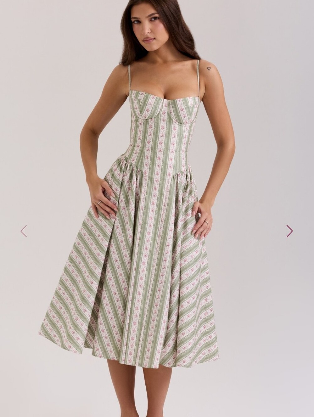 Samaria sage striped floral print cotton midi dress